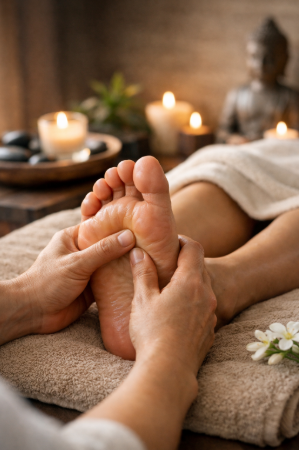 Foot reflexology massage therapy promoting relaxation and balance