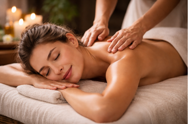 Woman enjoying relaxation massage therapy for stress relief